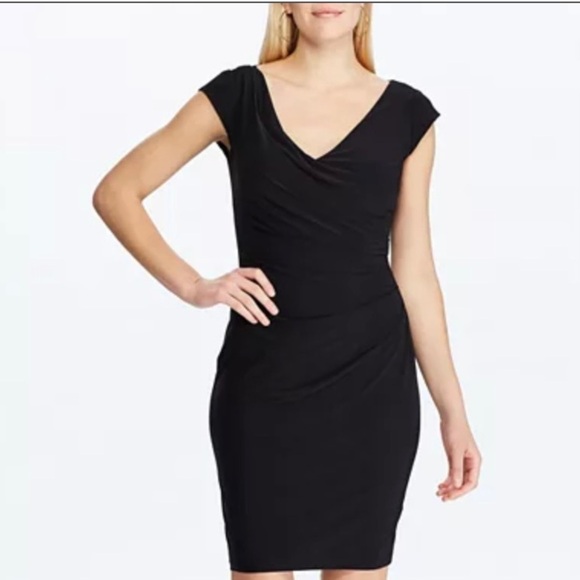 Lauren Ralph Lauren black scoop neck bodycon size 4‎ midi dress - Picture 1 of 10